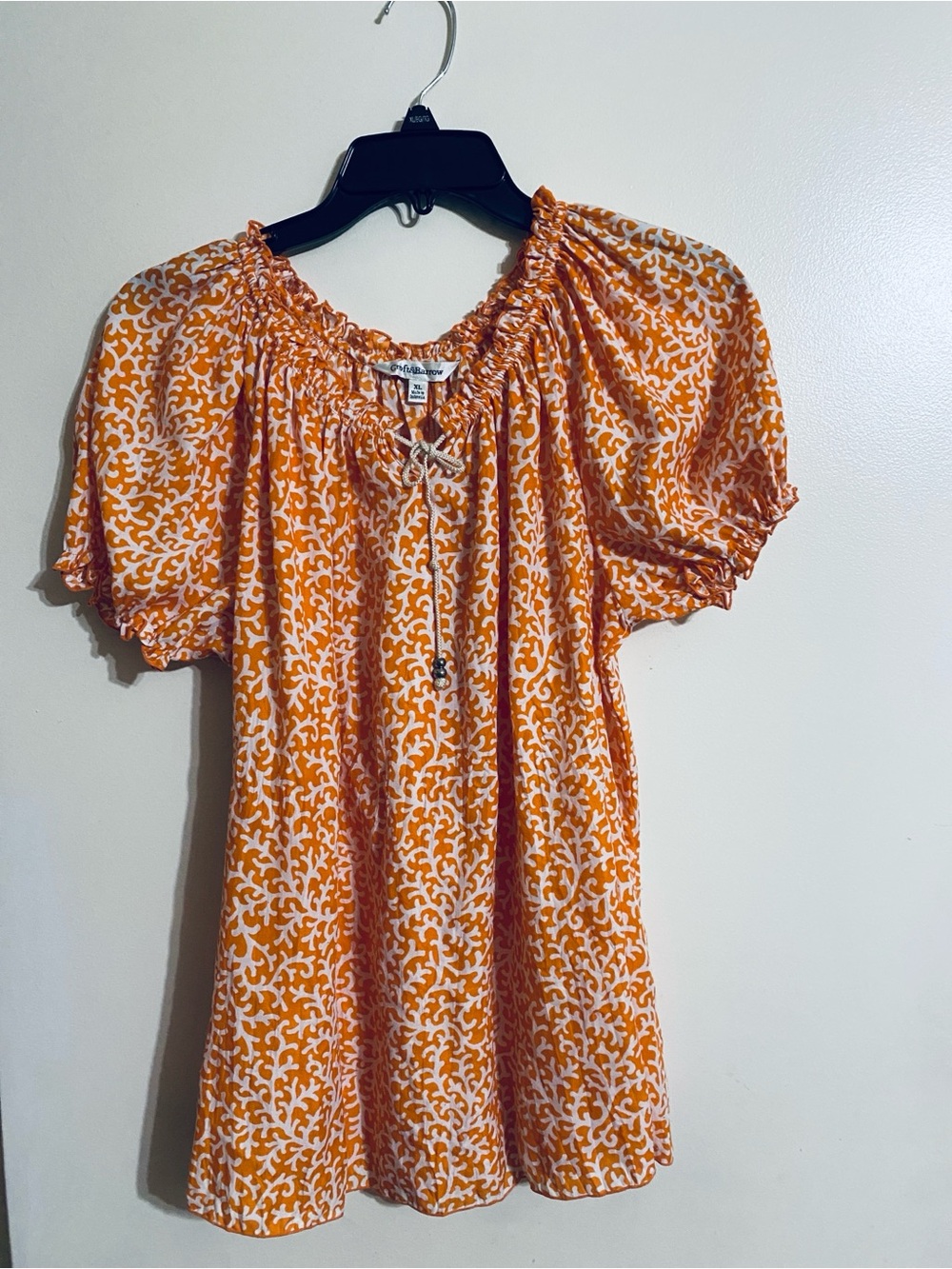 Croft & Barrow Orange & White Printed Peasant Top